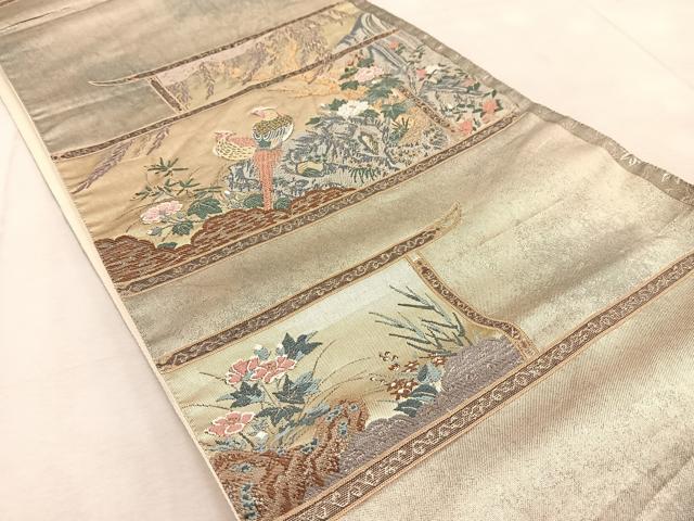 平和屋着物◎六通柄袋帯　唐織　牡丹に雉子図　金銀糸　引箔　正絹　逸品　BAAU9803yc