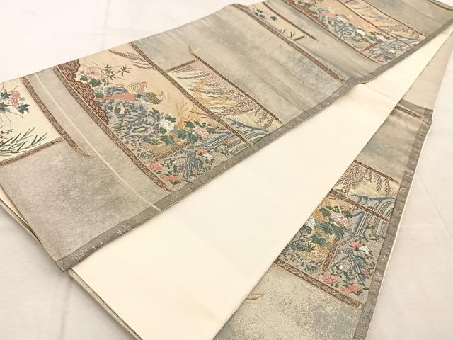 平和屋着物◎六通柄袋帯　唐織　牡丹に雉子図　金銀糸　引箔　正絹　逸品　BAAU9803yc