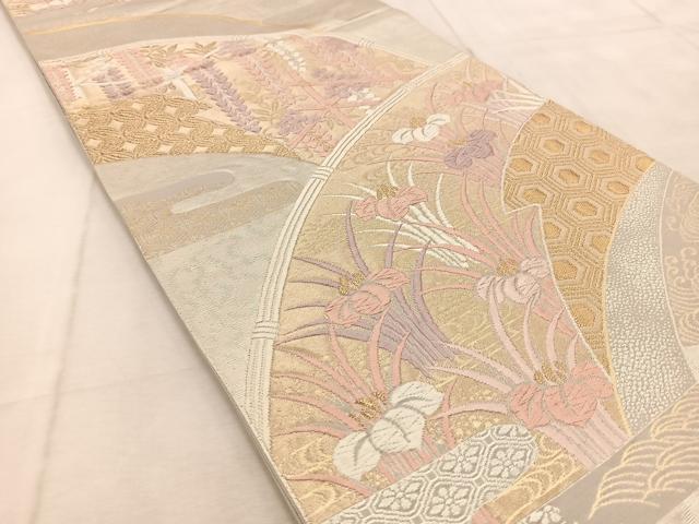 平和屋着物◎六通柄袋帯　唐織　吉祥花文　金銀糸　正絹　逸品　BAAU9807yc