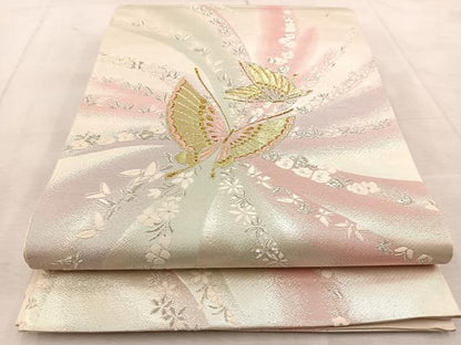 平和屋着物◎六通柄袋帯　唐織　花蝶文　金銀糸　正絹　逸品　BAAU9815yc
