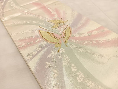 平和屋着物◎六通柄袋帯　唐織　花蝶文　金銀糸　正絹　逸品　BAAU9815yc