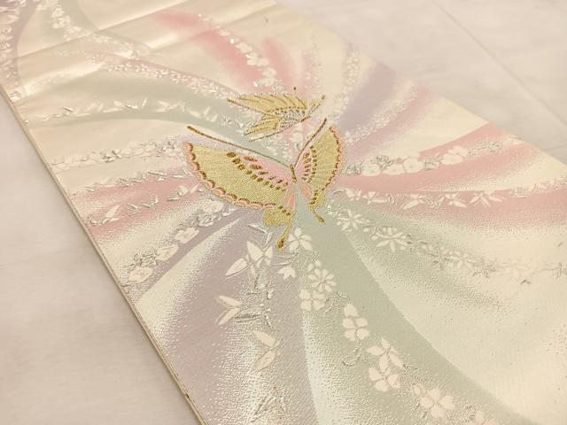 平和屋着物◎六通柄袋帯　唐織　花蝶文　金銀糸　正絹　逸品　BAAU9815yc