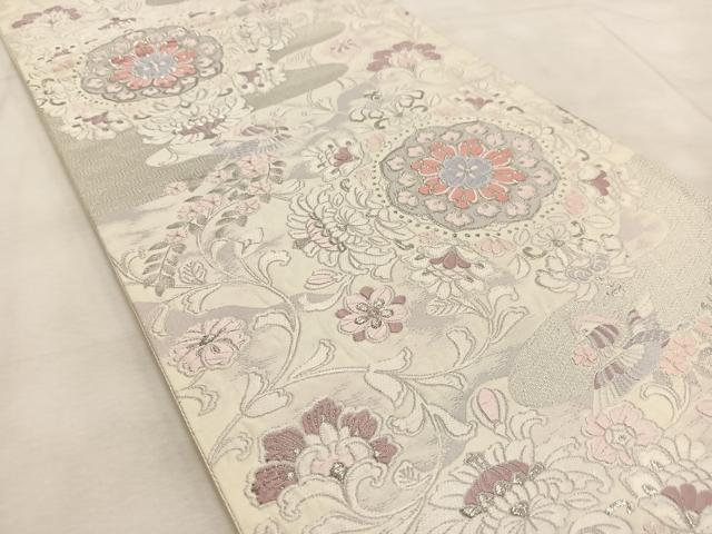 平和屋着物◎六通柄袋帯　唐織　花喰い鳥正倉院花文　銀糸　正絹　逸品　BAAU9819yc