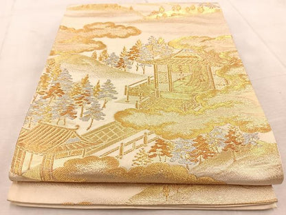 平和屋着物◎六通柄袋帯　風景文　金銀糸　正絹　逸品　BAAU9833yc