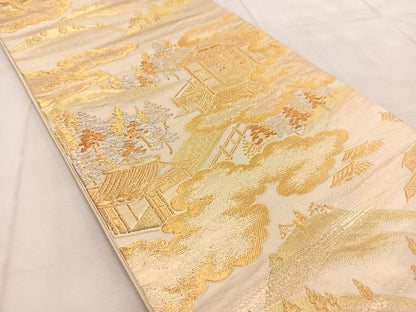 平和屋着物◎六通柄袋帯　風景文　金銀糸　正絹　逸品　BAAU9833yc