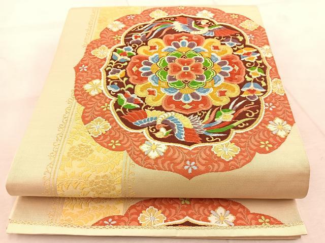 平和屋着物◎六通柄袋帯　唐織　正倉院花鳥文　金糸　正絹　逸品　BAAU9835yc
