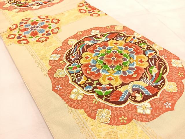 平和屋着物◎六通柄袋帯　唐織　正倉院花鳥文　金糸　正絹　逸品　BAAU9835yc