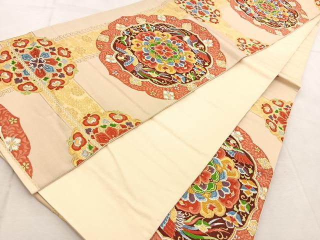 平和屋着物◎六通柄袋帯　唐織　正倉院花鳥文　金糸　正絹　逸品　BAAU9835yc