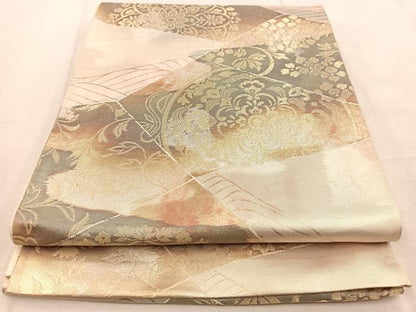 平和屋着物◎六通柄袋帯　切嵌更紗花文　金銀糸　引箔　正絹　逸品　BAAU9838yc