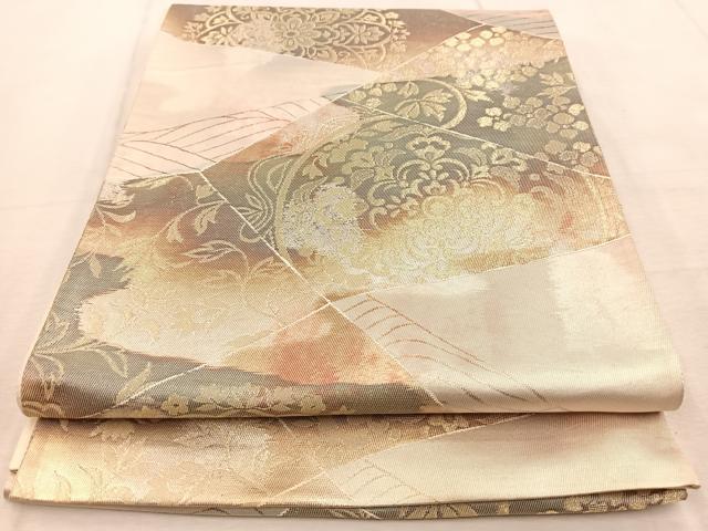 平和屋着物◎六通柄袋帯　切嵌更紗花文　金銀糸　引箔　正絹　逸品　BAAU9838yc