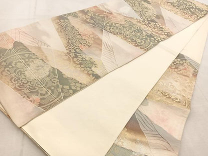 平和屋着物◎六通柄袋帯　切嵌更紗花文　金銀糸　引箔　正絹　逸品　BAAU9838yc