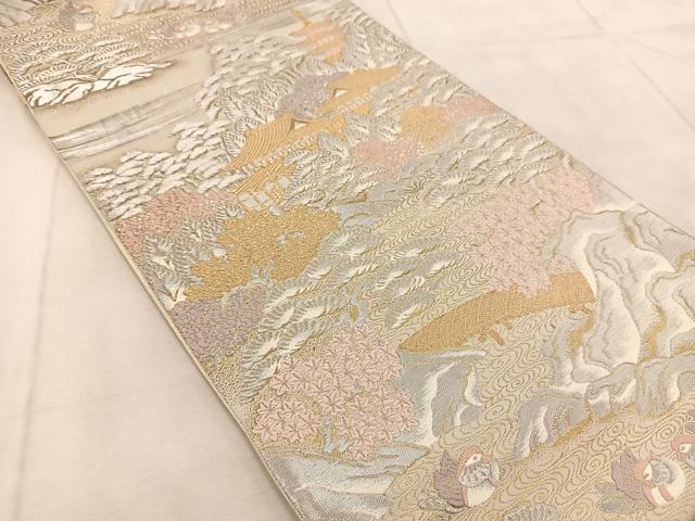 平和屋着物◎西陣　服部織物謹製　六通柄袋帯　唐織　松風　古城風景文　金銀糸　正絹　逸品　BAAU9849yc
