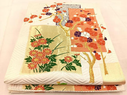 平和屋着物◎六通柄袋帯　唐織　吉祥草花文　金銀糸　正絹　逸品　BAAU9851yc