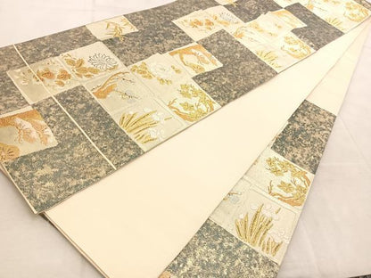 平和屋着物◎六通柄袋帯　唐織　色紙重ね花文　金銀糸　引箔　正絹　逸品　BAAU9871yc