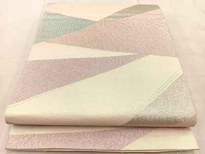 平和屋着物◎六通柄袋帯　ふくれ織　切嵌文様　銀糸　正絹　逸品　BAAU9877yc