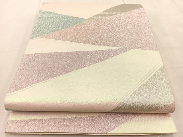 平和屋着物◎六通柄袋帯　ふくれ織　切嵌文様　銀糸　正絹　逸品　BAAU9877yc