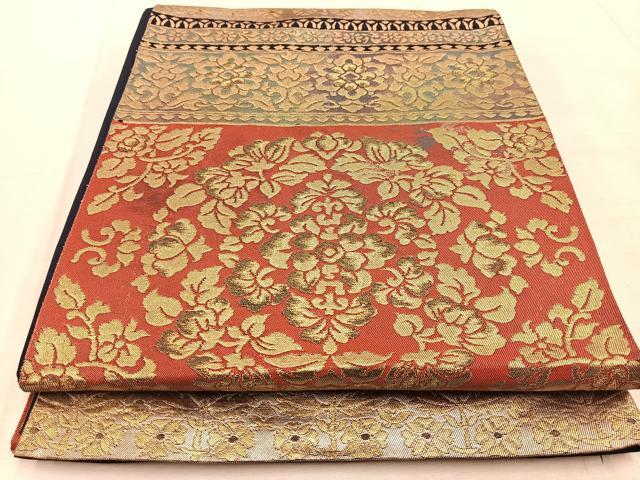 平和屋着物◎六通柄袋帯　横段更紗　金銀糸　引箔　正絹　逸品　BAAU9878yc