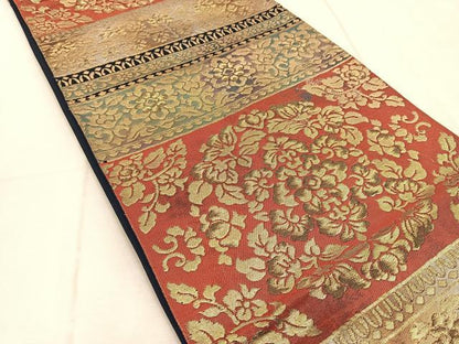 平和屋着物◎六通柄袋帯　横段更紗　金銀糸　引箔　正絹　逸品　BAAU9878yc