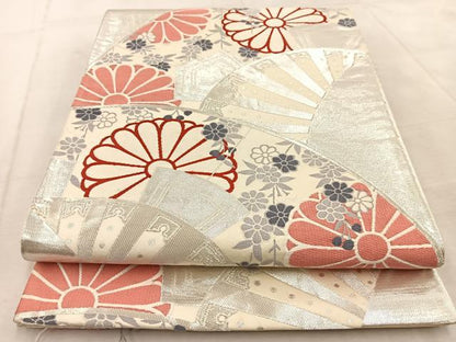 平和屋着物◎六通柄袋帯　唐織　花青海波　銀糸　正絹　逸品　BAAU9879yc