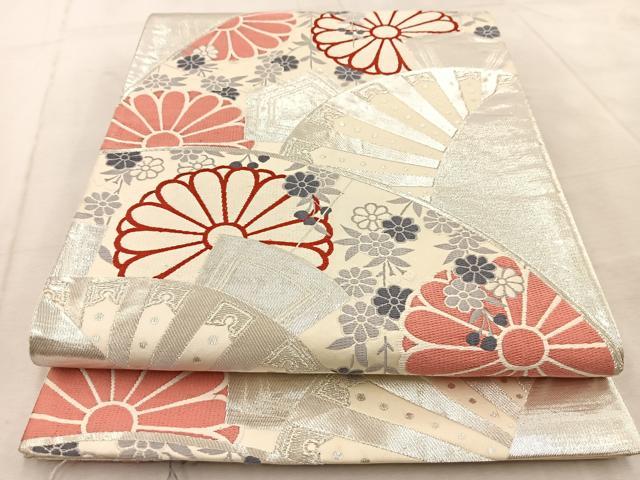 平和屋着物◎六通柄袋帯　唐織　花青海波　銀糸　正絹　逸品　BAAU9879yc