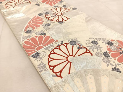 平和屋着物◎六通柄袋帯　唐織　花青海波　銀糸　正絹　逸品　BAAU9879yc