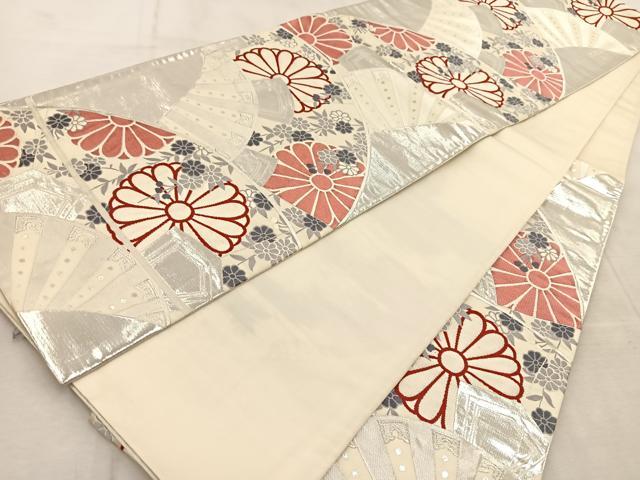 平和屋着物◎六通柄袋帯　唐織　花青海波　銀糸　正絹　逸品　BAAU9879yc