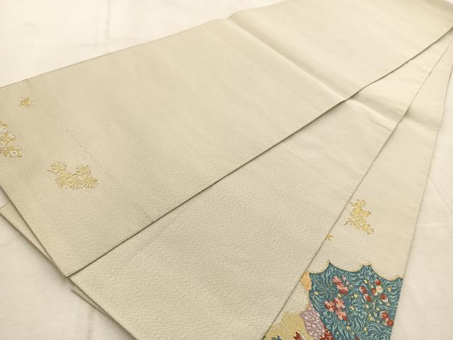 平和屋着物◎太鼓柄袋帯　綴れ　立波花蝶文　金銀糸　正絹　逸品　BAAU9887yc