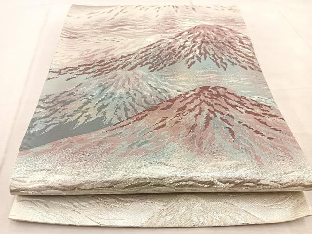 平和屋着物◎六通柄袋帯　錦綾上品錦　遠山文　金銀糸　正絹　逸品　BAAU9891yc