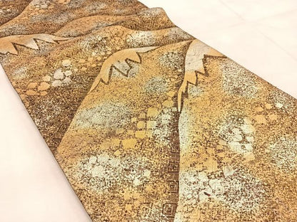 平和屋着物◎六通柄袋帯　重ね山文　金銀糸　正絹　逸品　BAAU9896yc