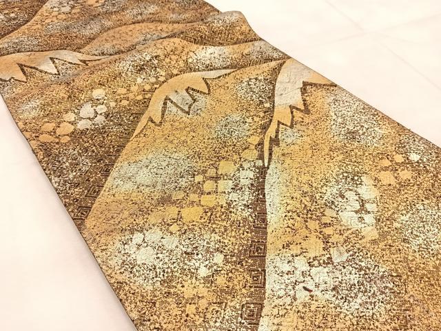 平和屋着物◎六通柄袋帯　重ね山文　金銀糸　正絹　逸品　BAAU9896yc