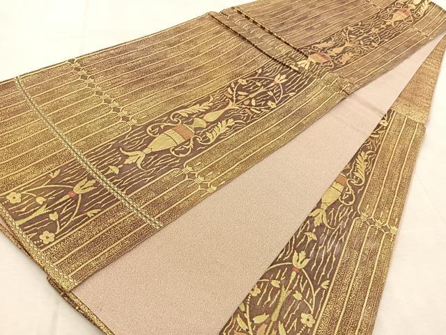 平和屋着物◎六通柄袋帯　飾花文　金糸　正絹　逸品　BAAU9898yc