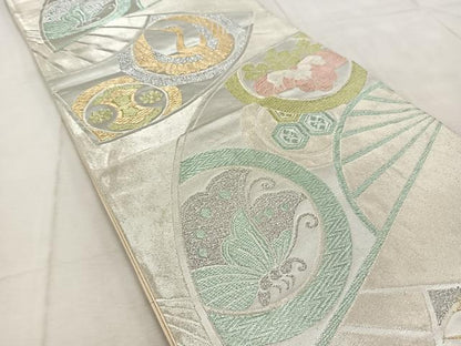 平和屋着物◎六通柄　京袋帯　扇動物丸文　金銀糸　正絹　逸品　BAAU9908yc