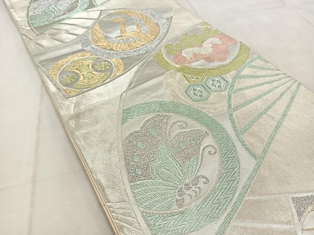 平和屋着物◎六通柄　京袋帯　扇動物丸文　金銀糸　正絹　逸品　BAAU9908yc