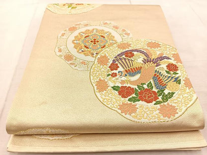 平和屋着物◎六通柄袋帯　唐織　鳳凰花絵皿文　金糸　正絹　逸品　BAAU9909yc
