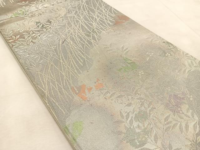 平和屋着物◎六通柄袋帯　草葉文　銀糸　引箔　正絹　逸品　BAAU9913yc