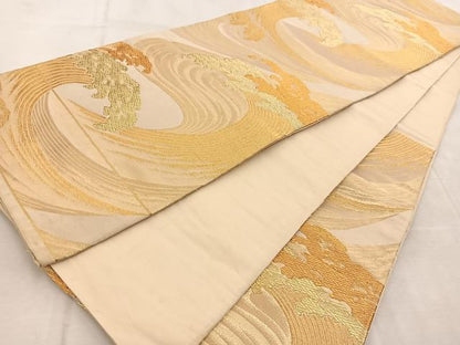 平和屋着物◎六通柄袋帯　立波文　金糸　正絹　逸品　BAAU9922yc
