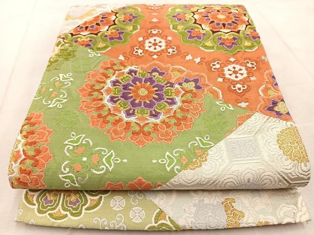 平和屋着物◎六通柄袋帯　唐織　切嵌花文　金銀糸　正絹　逸品　BAAU9923yc