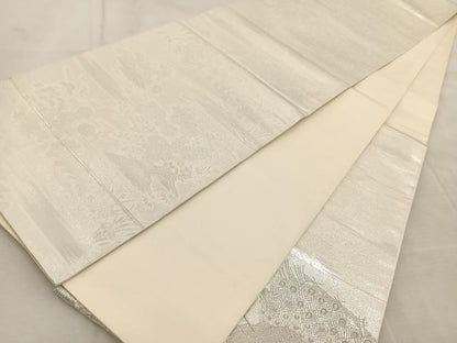 平和屋着物◎太鼓柄袋帯　唐織　雄麗四季孔雀文　銀糸　正絹　逸品　BAAU9927yc