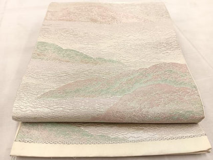 平和屋着物◎六通柄袋帯　遠山文　銀糸　正絹　逸品　BAAU9930yc
