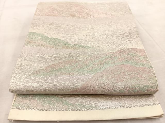 平和屋着物◎六通柄袋帯　遠山文　銀糸　正絹　逸品　BAAU9930yc