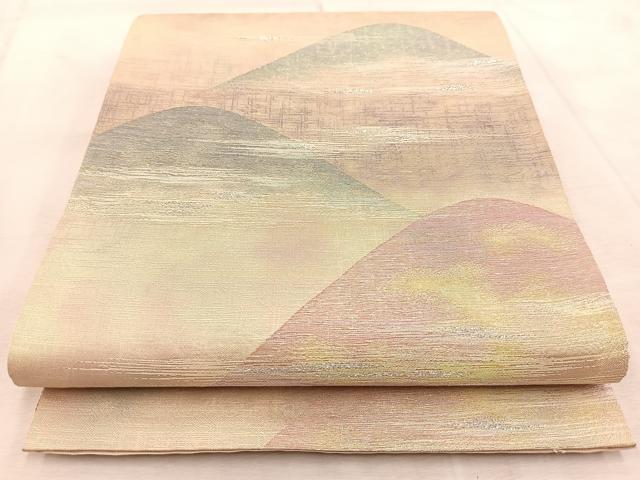 平和屋着物◎六通柄袋帯　作家物　巧彩　重ね山文　金銀糸　引箔　正絹　逸品　BAAU9931yc