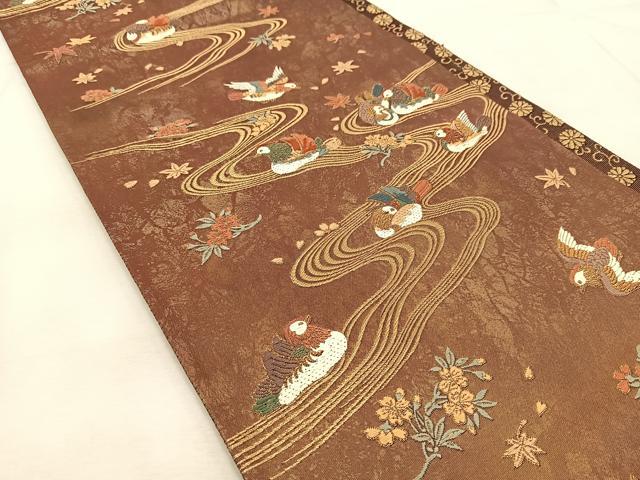 平和屋着物◎六通柄袋帯　唐織　鴛鴦流水花文　金糸　引箔　正絹　逸品　BAAU9937yc