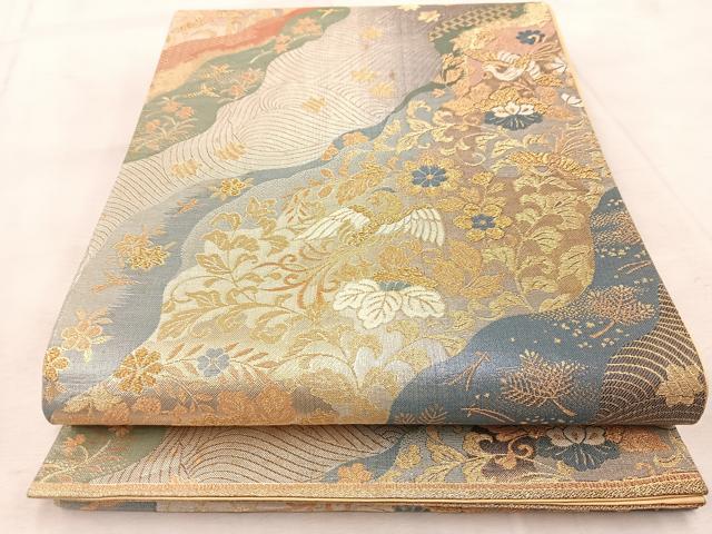 平和屋着物◎六通柄袋帯　道長花鳥文　金銀糸　正絹　逸品　BAAU9938yc