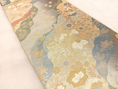 平和屋着物◎六通柄袋帯　道長花鳥文　金銀糸　正絹　逸品　BAAU9938yc