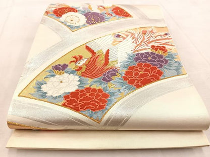 平和屋着物◎六通柄袋帯　唐織　鳳凰花青海波　金銀糸　正絹　逸品　未使用　BAAU9949yc