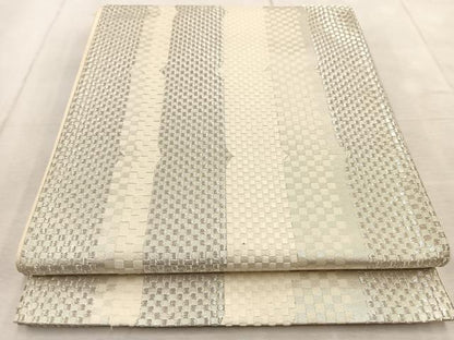 平和屋着物◎六通柄袋帯　変わり市松文様　銀糸　正絹　逸品　BAAU9950yc