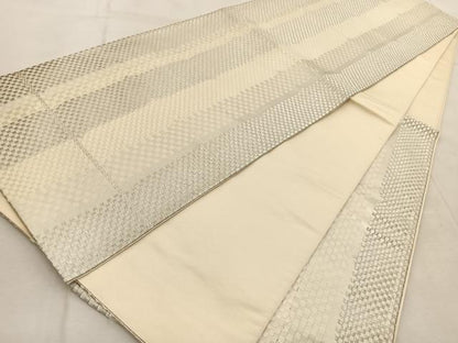 平和屋着物◎六通柄袋帯　変わり市松文様　銀糸　正絹　逸品　BAAU9950yc