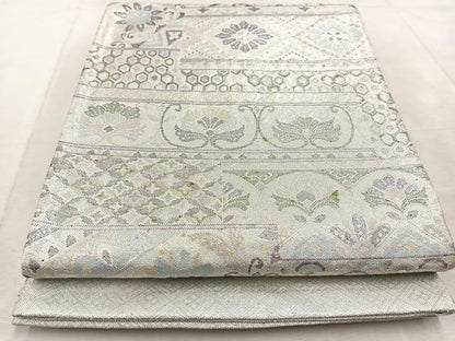 平和屋着物◎佐賀錦　六通柄袋帯　横段花文　金銀糸　正絹　逸品　BAAU9955yc