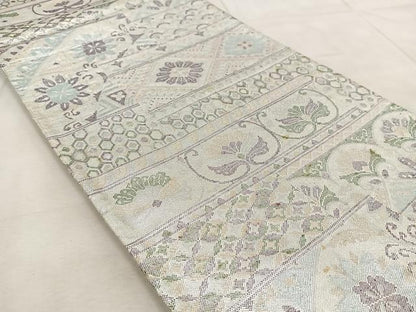 平和屋着物◎佐賀錦　六通柄袋帯　横段花文　金銀糸　正絹　逸品　BAAU9955yc