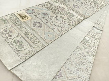 平和屋着物◎佐賀錦　六通柄袋帯　横段花文　金銀糸　正絹　逸品　BAAU9955yc